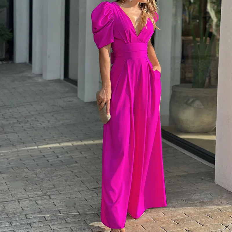 Elegant Lång Jumpsuit för Kvinnor i Högkvalitativ Polyester och Elastan – Perfekt för Formella Tillfällen 10