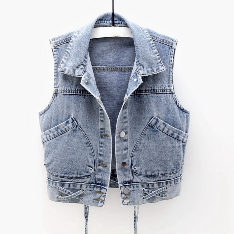 Dam Cardigan Retro Stil Högkvalitativ Denim Med Midja Passform-1
