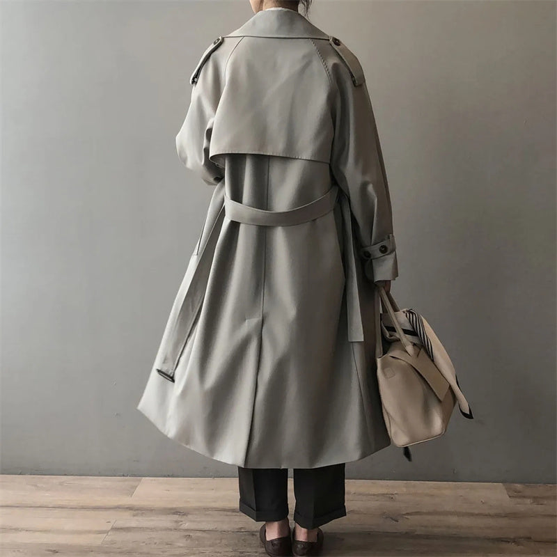 Dam Trenchcoat Överdimensionerad Dubbla Knapprader Vattenavvisande Tyg-3