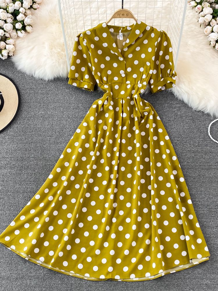 Variant image for Kvinnors Midi Klänning A-linjeformad Polyester Punktmönster-5