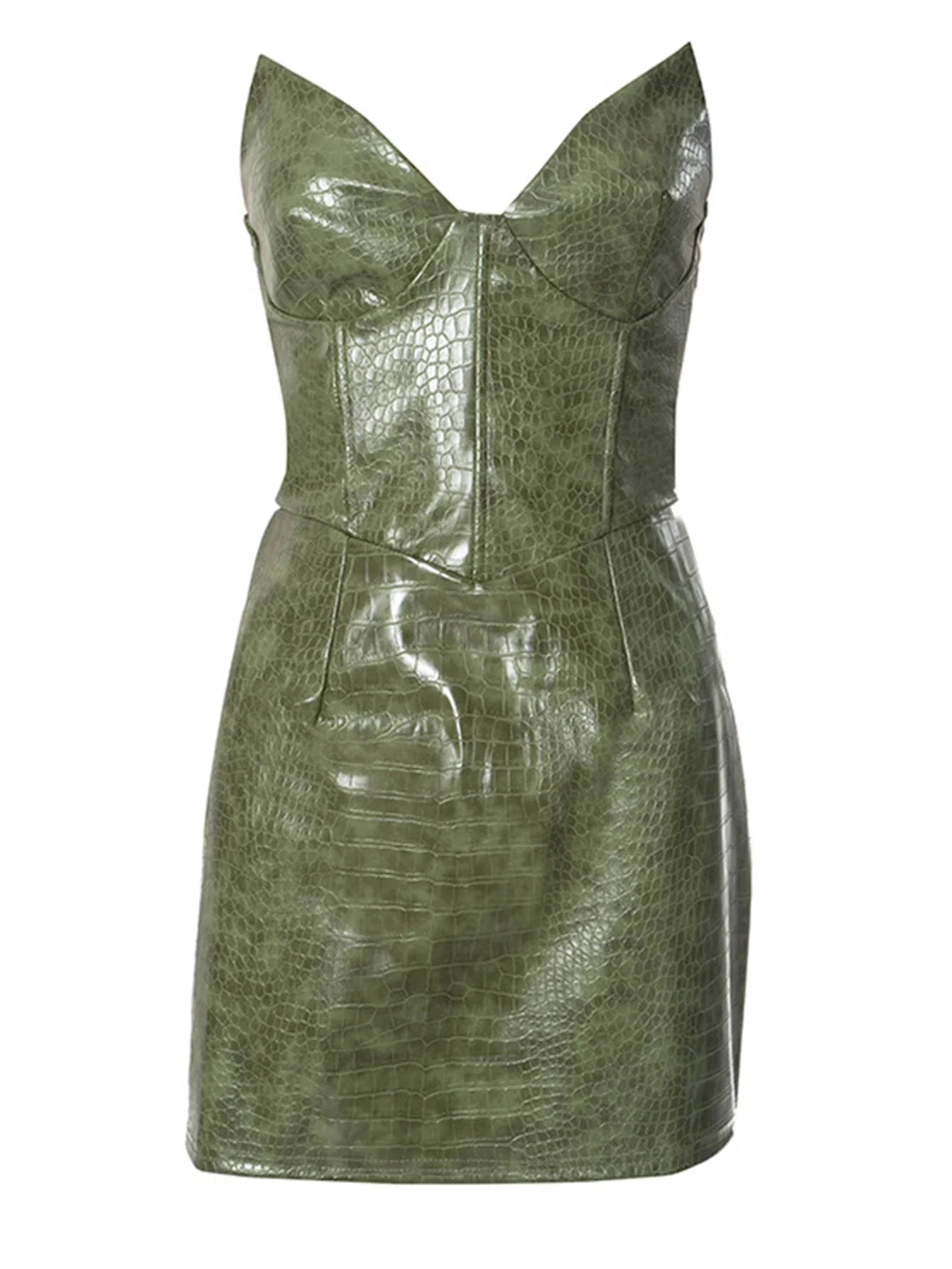 Dam Miniklänning V-ringad Syntetiskt Läder 8