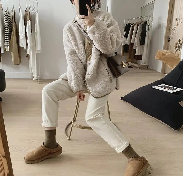 Dam Lång Vinterjacka Tjockt Material Avslappnad Design-5