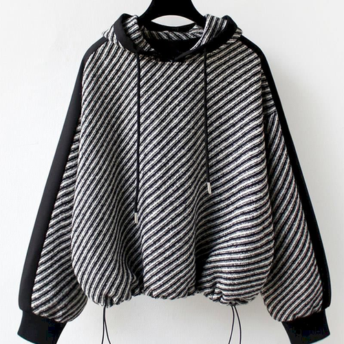 Dam Hoodie Randig Mjuk Bomull-1