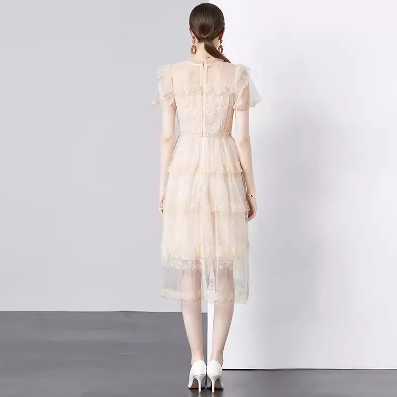 Kvinnors Midi Klänning A-linjeformad Bomull Polyester Monokrom-3