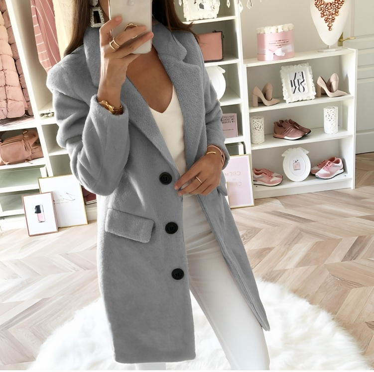 Variant image for Kvinnors Lång Trench Coat Teddy Material Värmande Stil-1