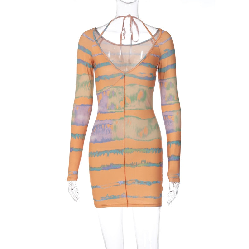 Variant image for Kvinna Miniklänning V-ringning Randig Polyester Spandex-1