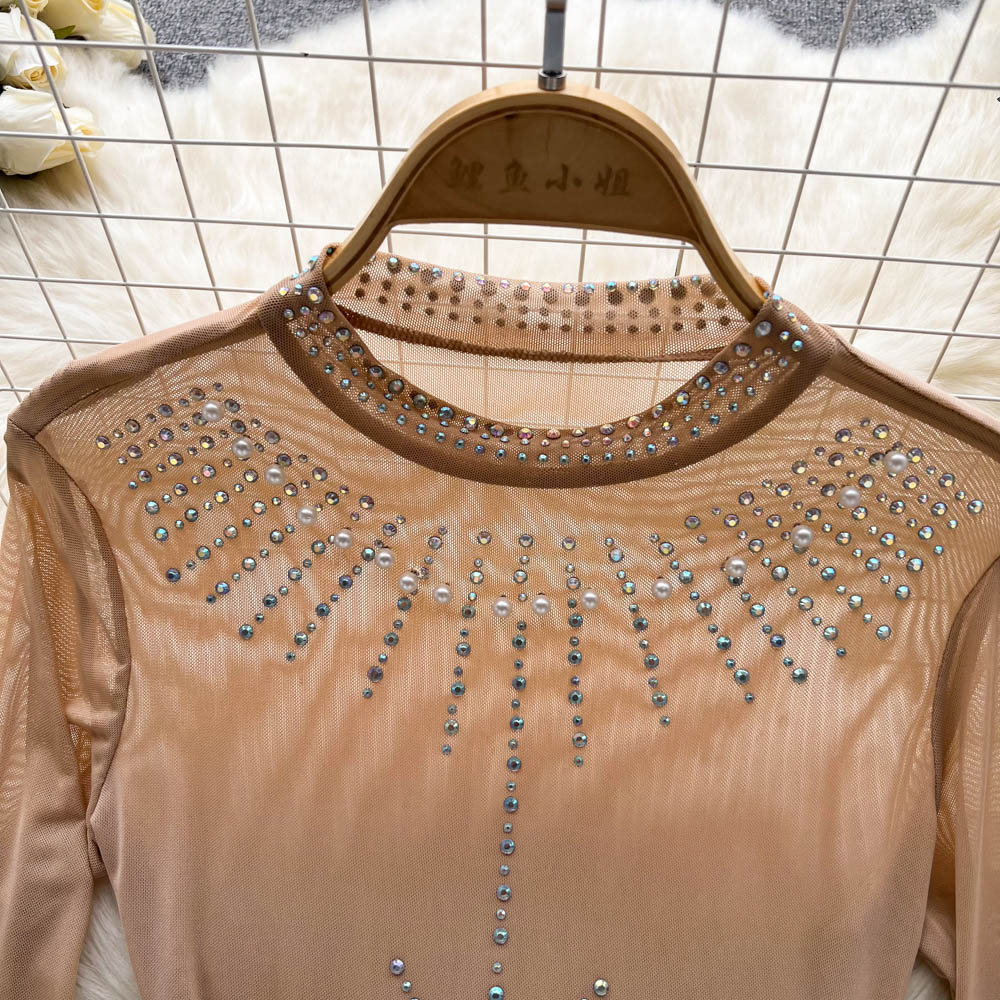 Kvinnors Bodysuit Monokrom Polyester Med Rhinestones-5