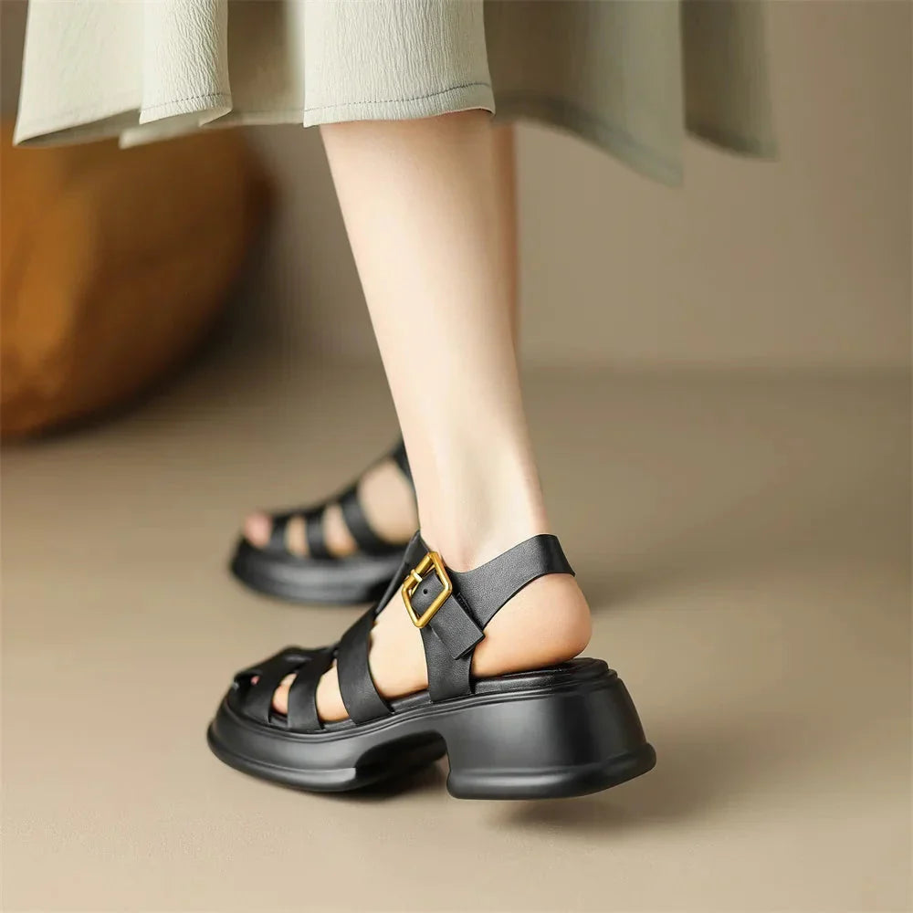 Dam Sandaler Gladiatorer med Spänne i Ädla Material-2