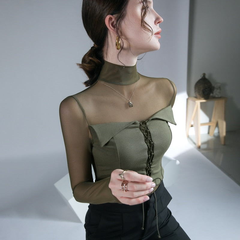 Variant image for Dam Blus Turtleneck Långärmad Polyester för Mångsidig Styling-3