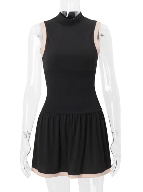 Ärmlös Glittrig Miniklänning i Svart Polyester med Rynkor - Elegant Festklänning för Kvinnor 1