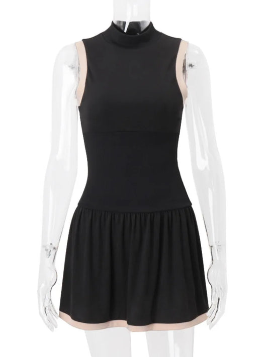 Ärmlös Glittrig Miniklänning i Svart Polyester med Rynkor - Elegant Festklänning för Kvinnor 1