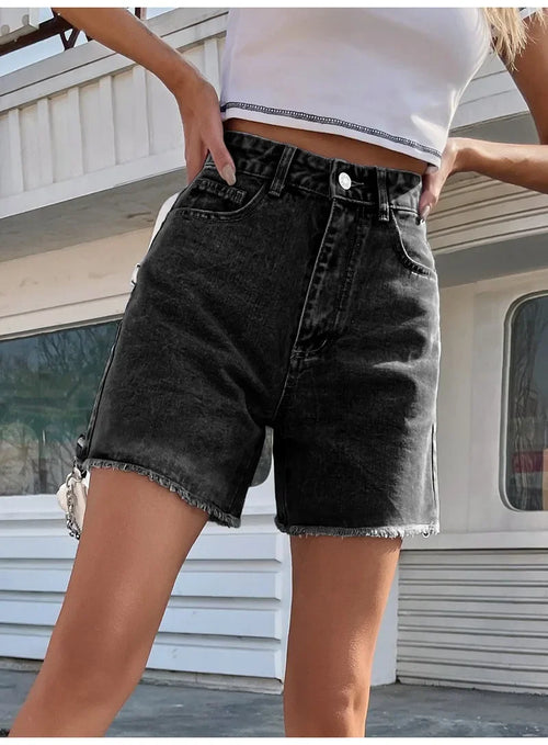Dam Denimshorts Hög Midja Avslappnad Denim 1