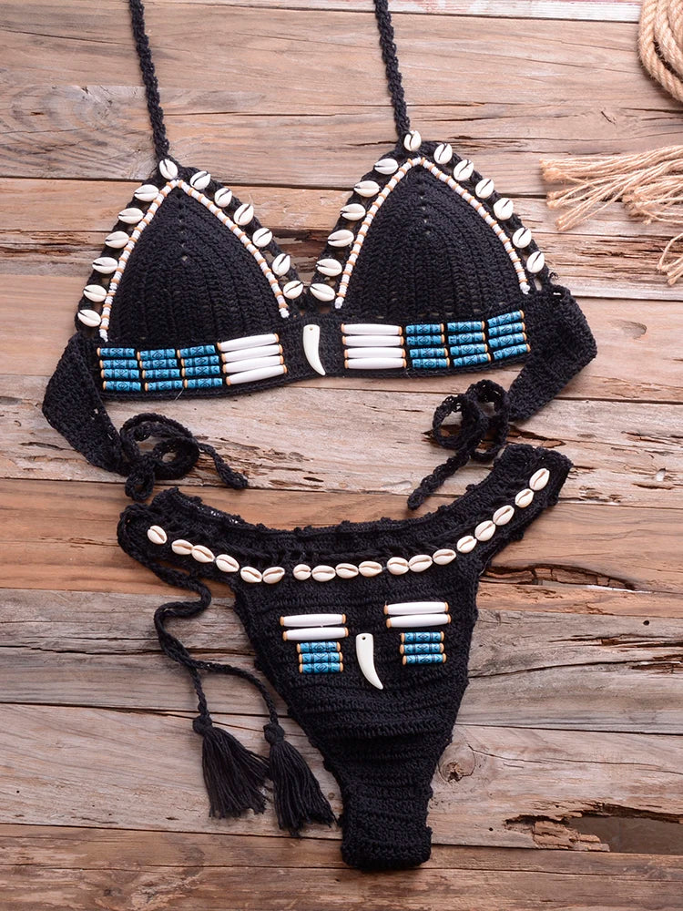 Dam 2-delad Bikini Geometrisk Design Bomull-3