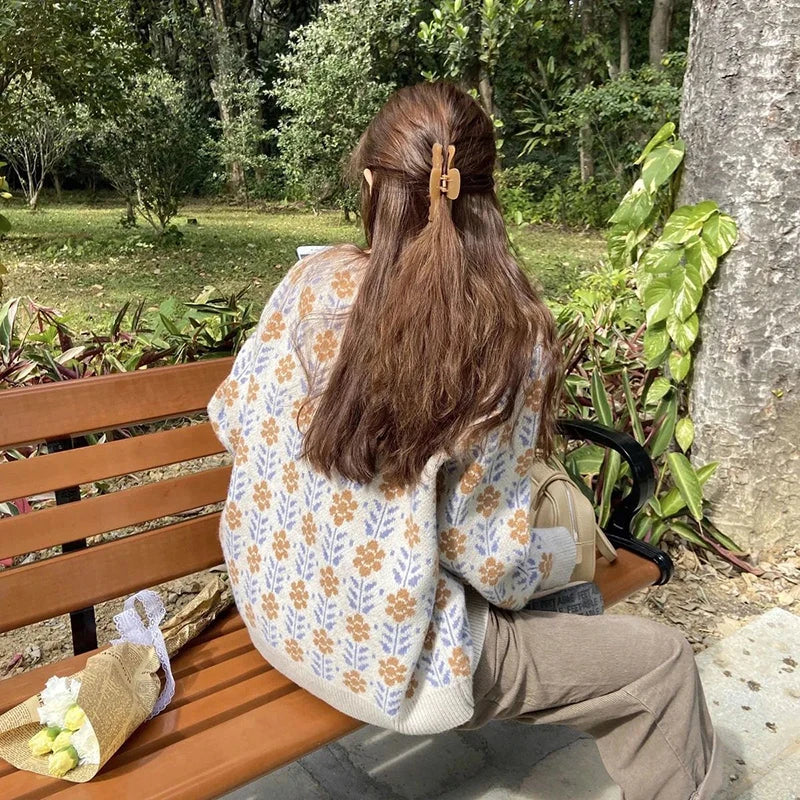 Lång Kofta Dam Blommönster Mjuk Akryl-6