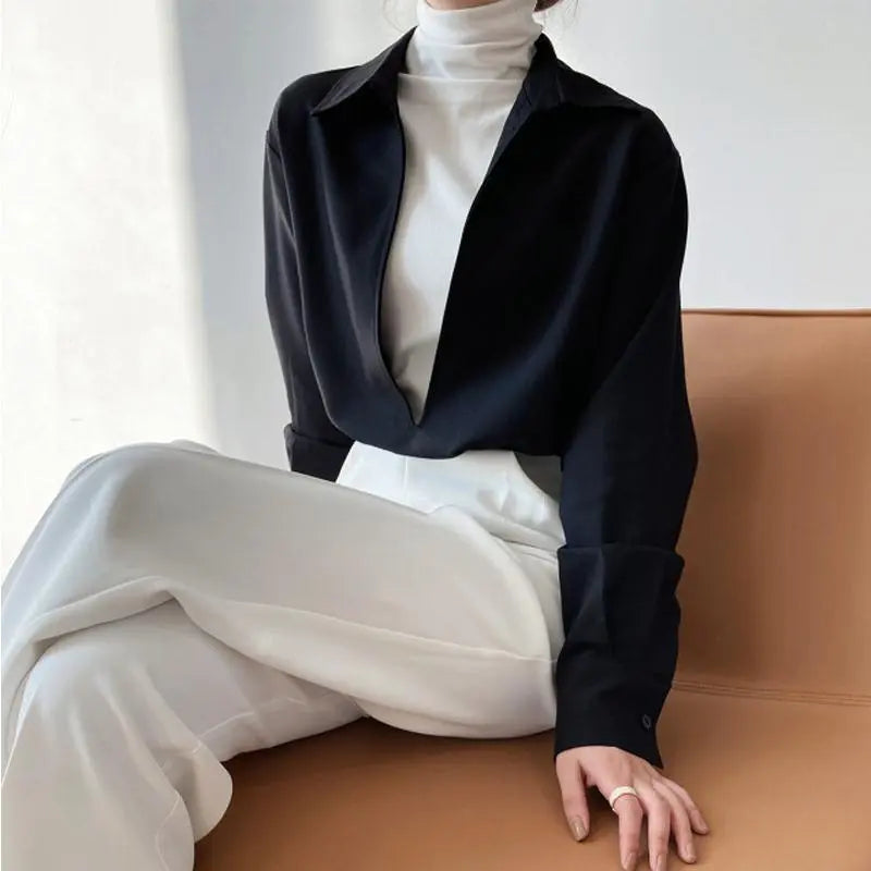 Dam Blus Monokrom Lätt Polyester Regelbunden Passform-5