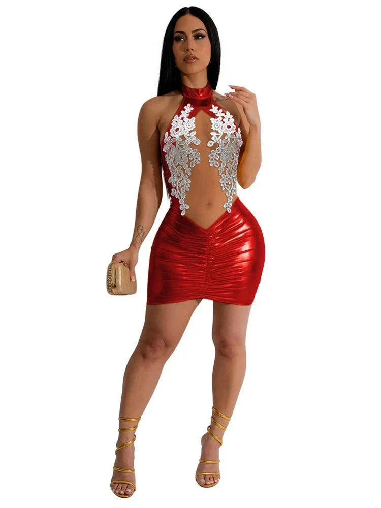 Variant image for Kvinna Miniklänning Patchwork Polyester Mesh-11