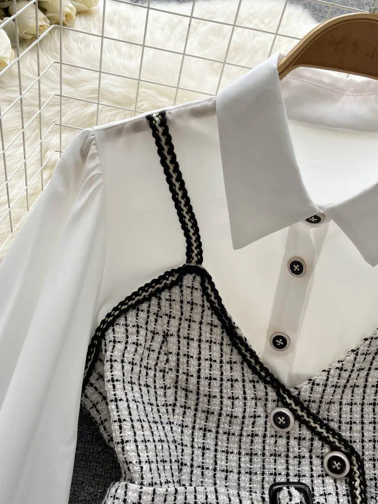 Dam Blus Patchwork Design Kort Bomull Polyester-4