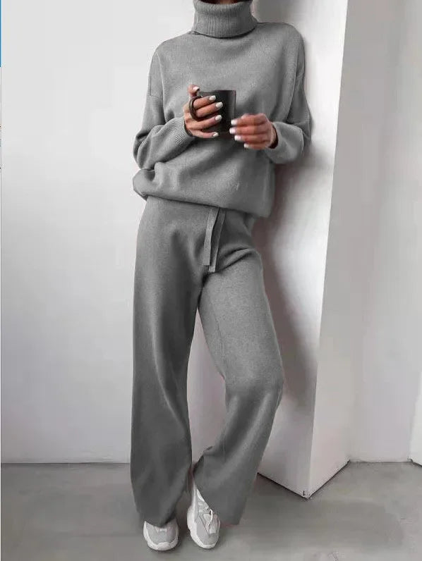 Matchande Set Dam Turtleneck Långärmad Stickad Siden Bomull 2