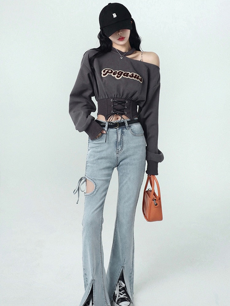 Dam Crop Sweatshirt Öppen Axel Syntetisk Fiber och Bomull 2