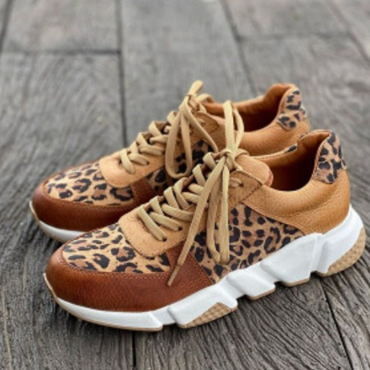 Dam Sneakers Leopardmönster Flexibel Textil Design-4