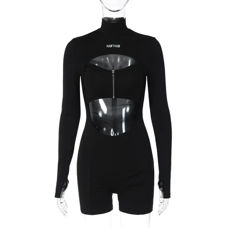 Dam Overall Casual Ihålig Design Polyester Spandex-1