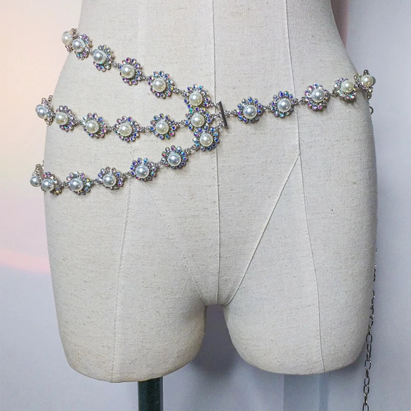 Dam Höftkedja Metall Glänsande Strass-2