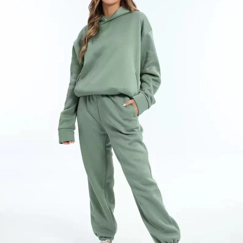 Dam Träningsset Hoodie Syntetmaterial Joggingbyxor Komfortabelt Set 13