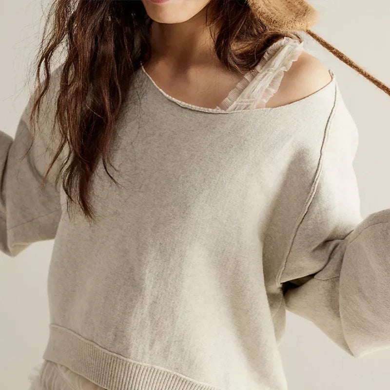 Kvinnors Tröja Rund Hals Långa Ärmar Bomull Reversibel 9