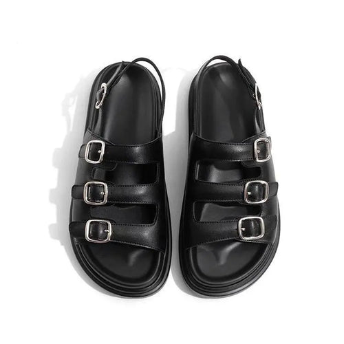 Dam Sandaler Läder med Tre Spännen och Gummisula-1