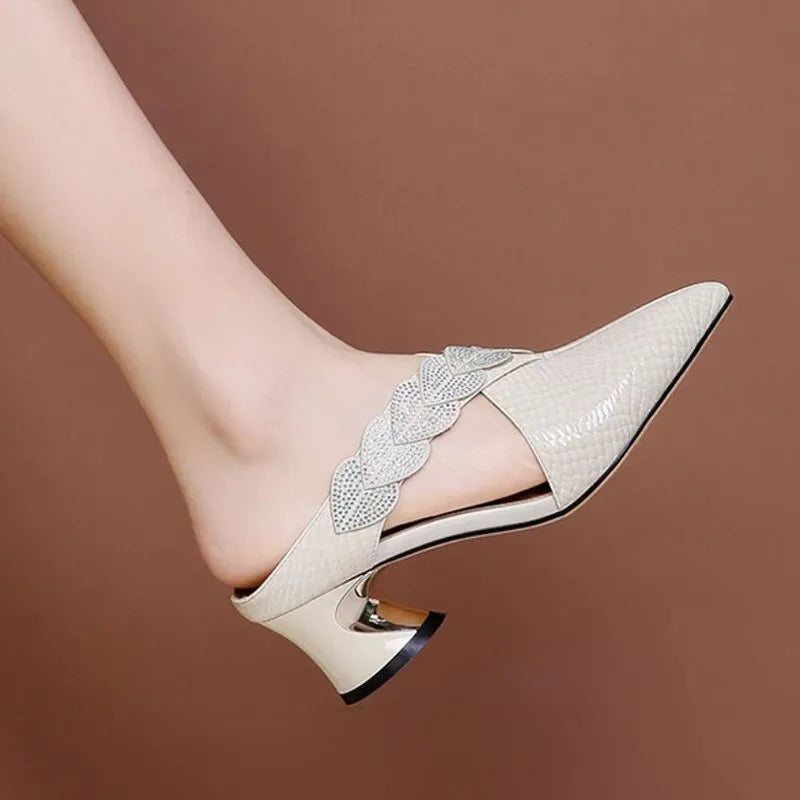 Dam Mules Skor Strass Detaljer PU 5-8 cm Häl-3