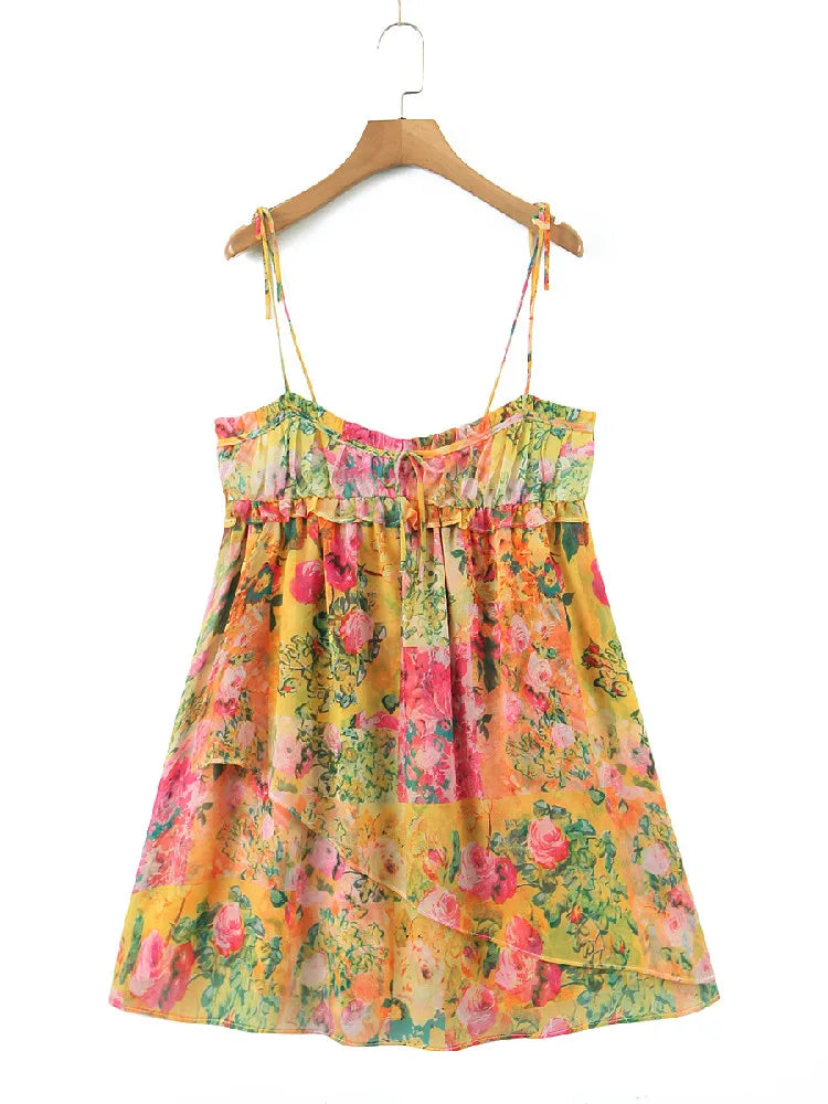 Dam Miniklänning Boho Blommönster Lätt Polyester-5
