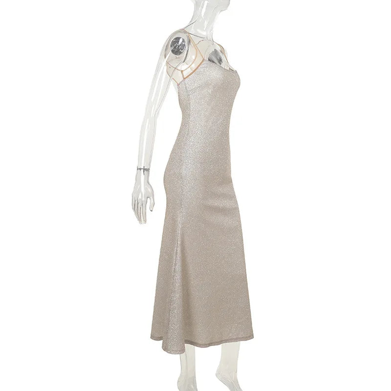 Maxiklänning Dam Ärmlös Polyester Spandex Elegant Lång Klänning-5