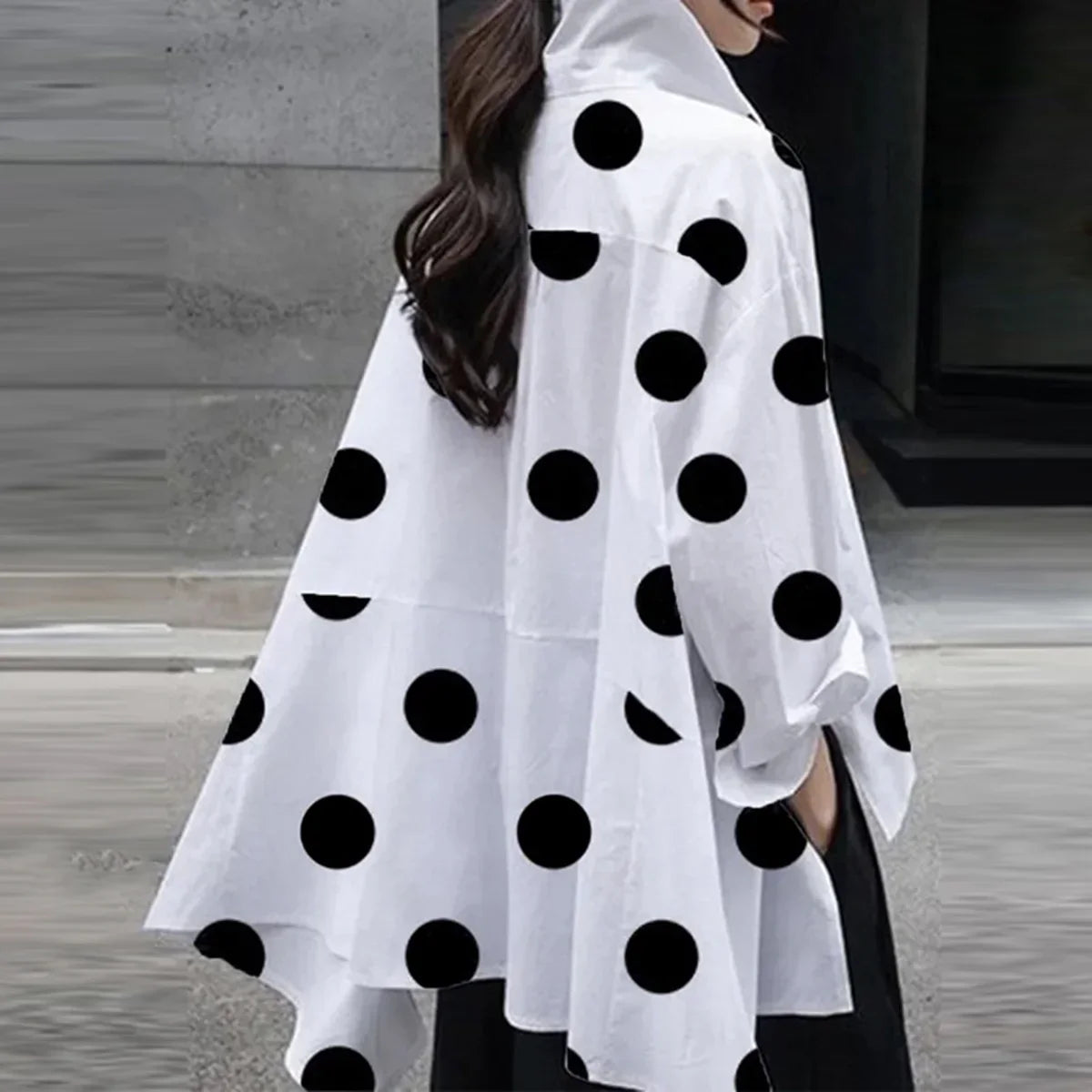 Dam Blus Prickig Design med Knappar Nylon Bomull Polyester-2