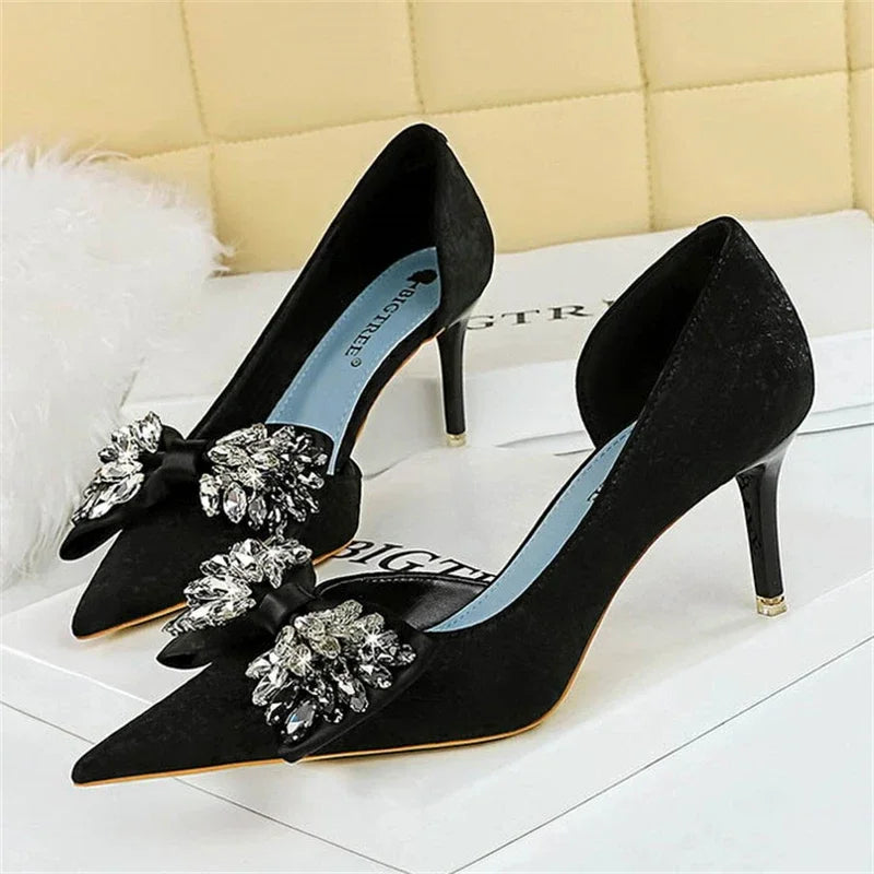 Dam Pumps Spetsig Design PU-Material Eleganta och Bekväma Skor-1