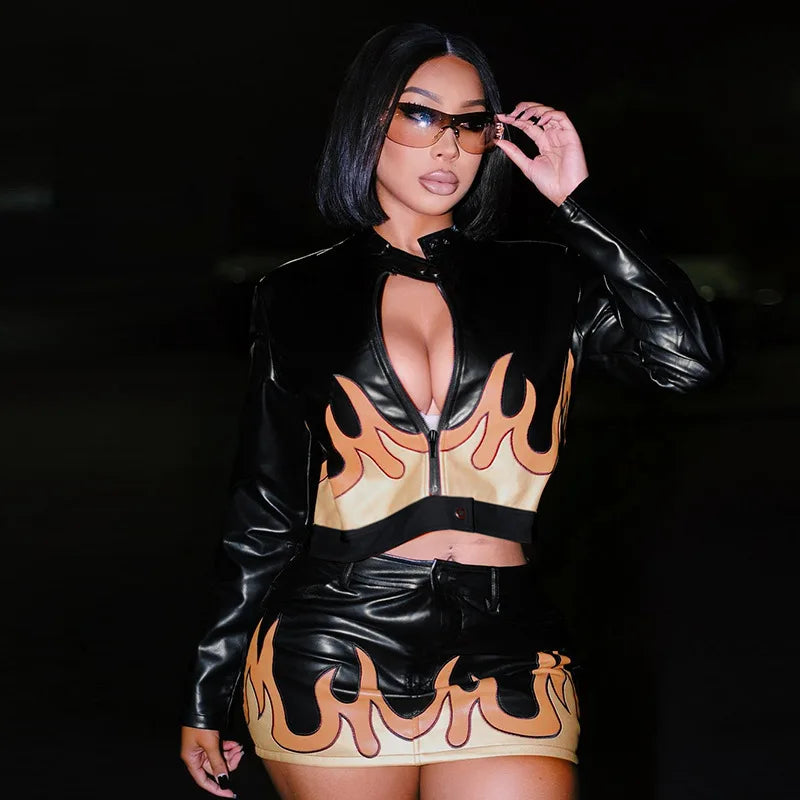 Dam Rock Set Elegant Syntetiskt Läder Spandex-4