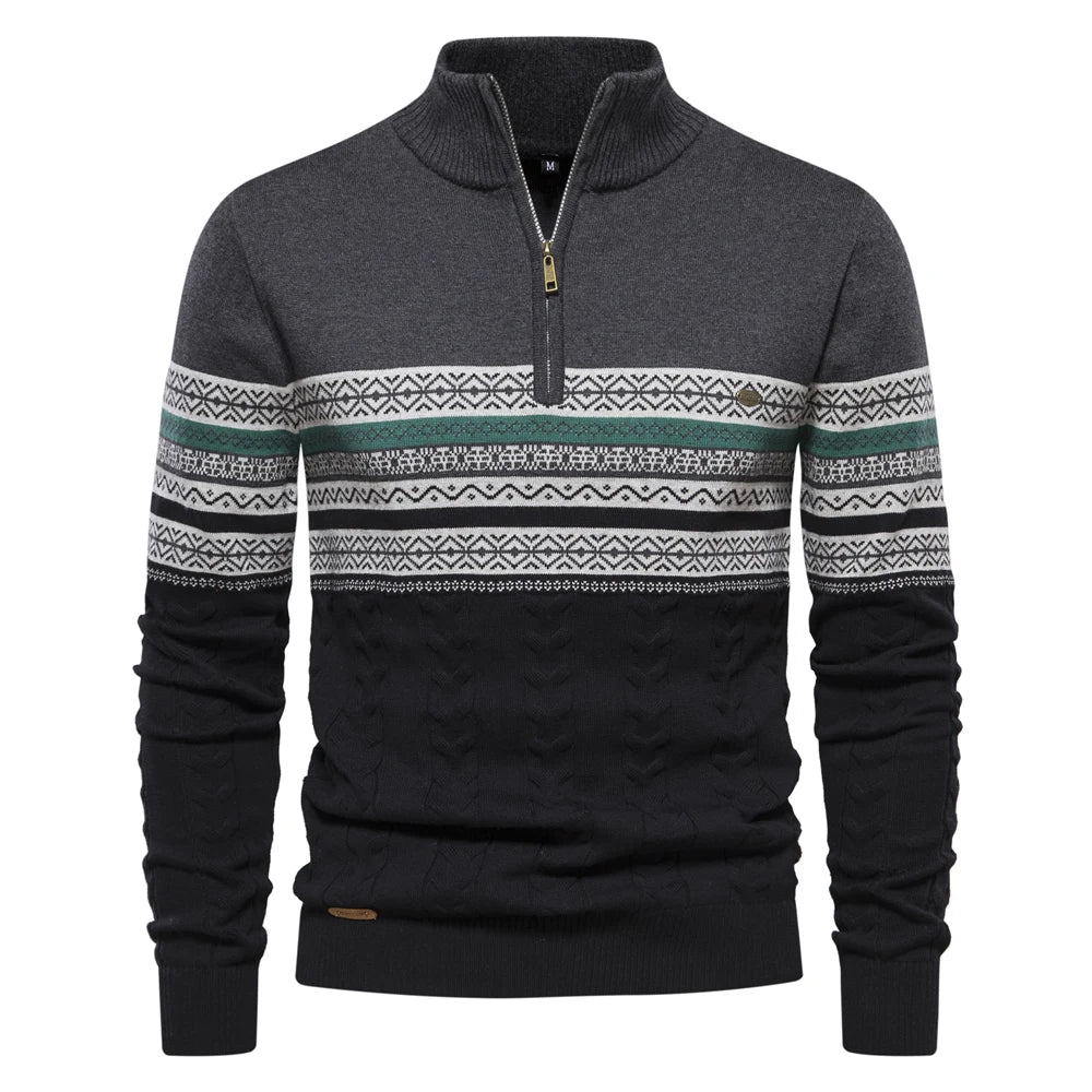 Herr Sweatshirt Retro Mönster Höghalsad Bomull 10