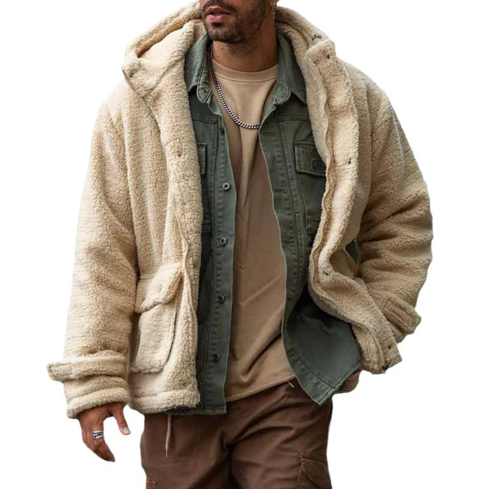Herrar Hoodie i Teddypäls med Huva Mjuk Polyester 3