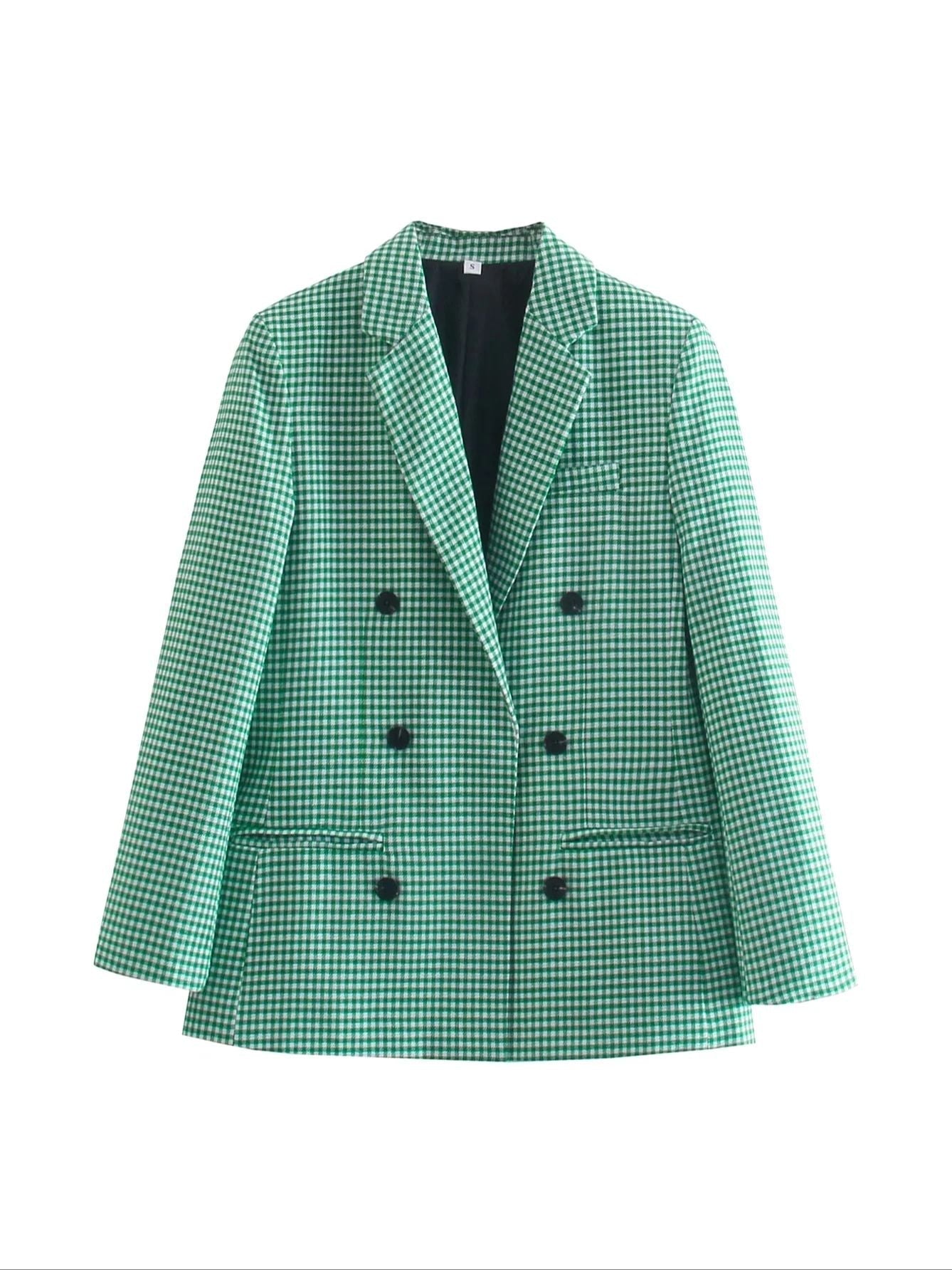 Variant image for Dam Blazer Modern Kontrollmönster Bomull Polyester Elegant Casual-11
