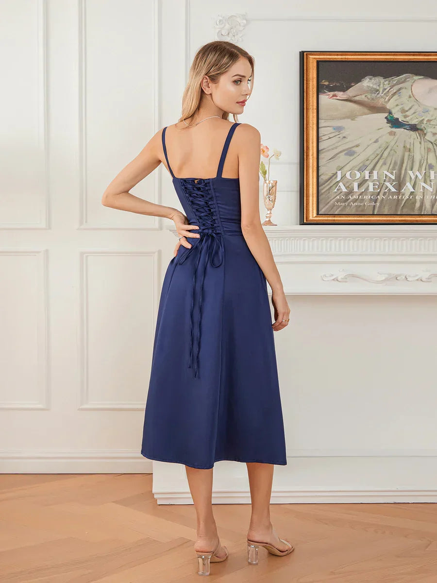 Dam A-linje Klänning Ärmlös Midi för Sommar och Bröllop i Polyester-6