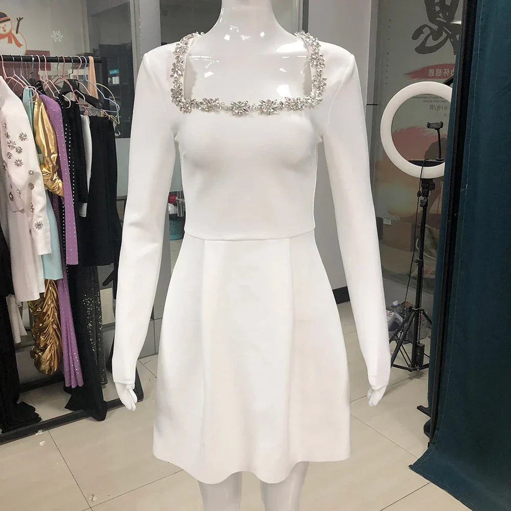 Kvinnors Mini Klänning Fyrkantig Halsringning Polyester-1