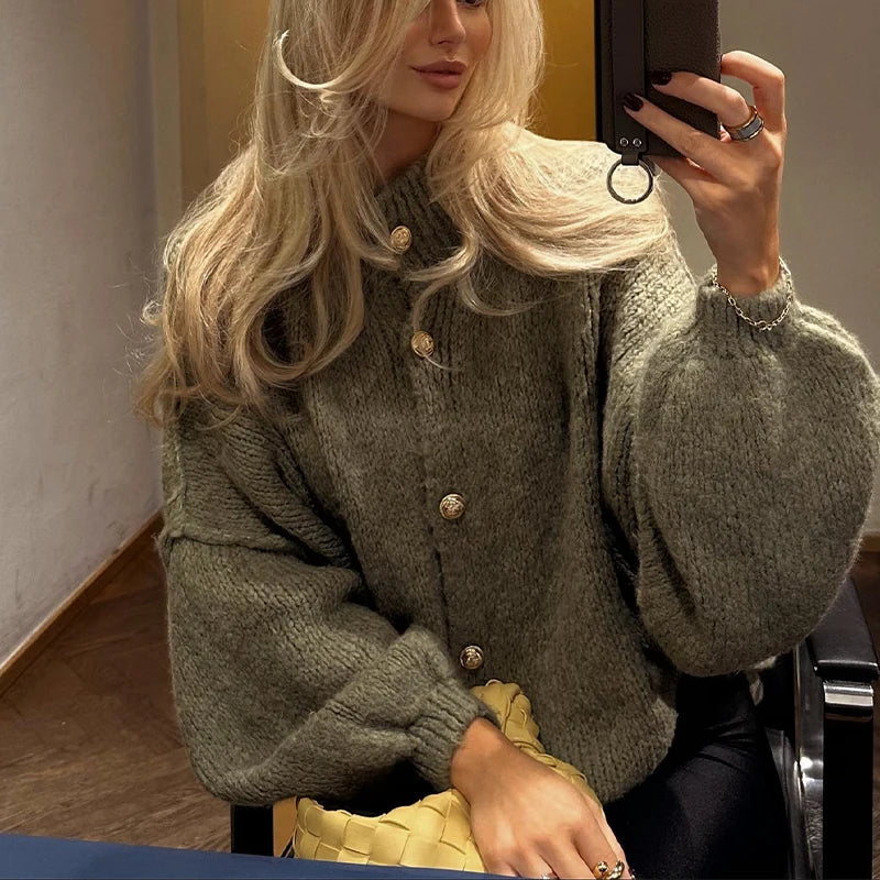 Variant image for Damens Lång Stickad Kofta med Knappstängning-13