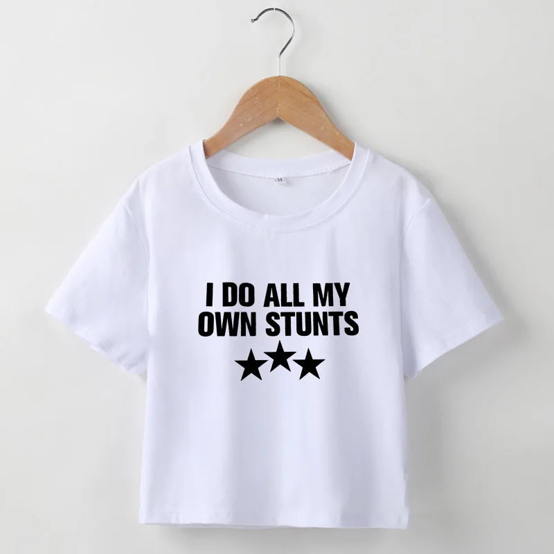 Variant image for Dam T-shirt Beskuren med Slogan och Stjärnmotiv i Mjuk Bomull-17