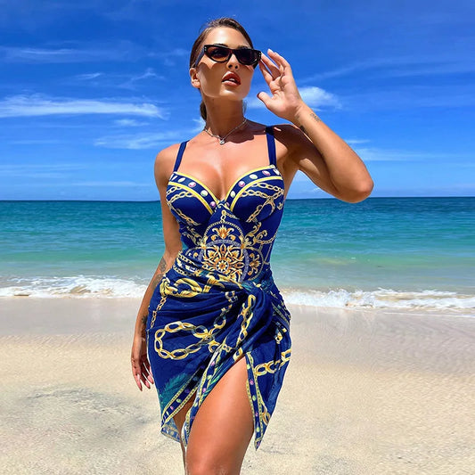 Hög Midja Bikini Set för Dam med Blommönster – Bekväm Spandex och Terylene, Perfekt för Strand och Pool 1