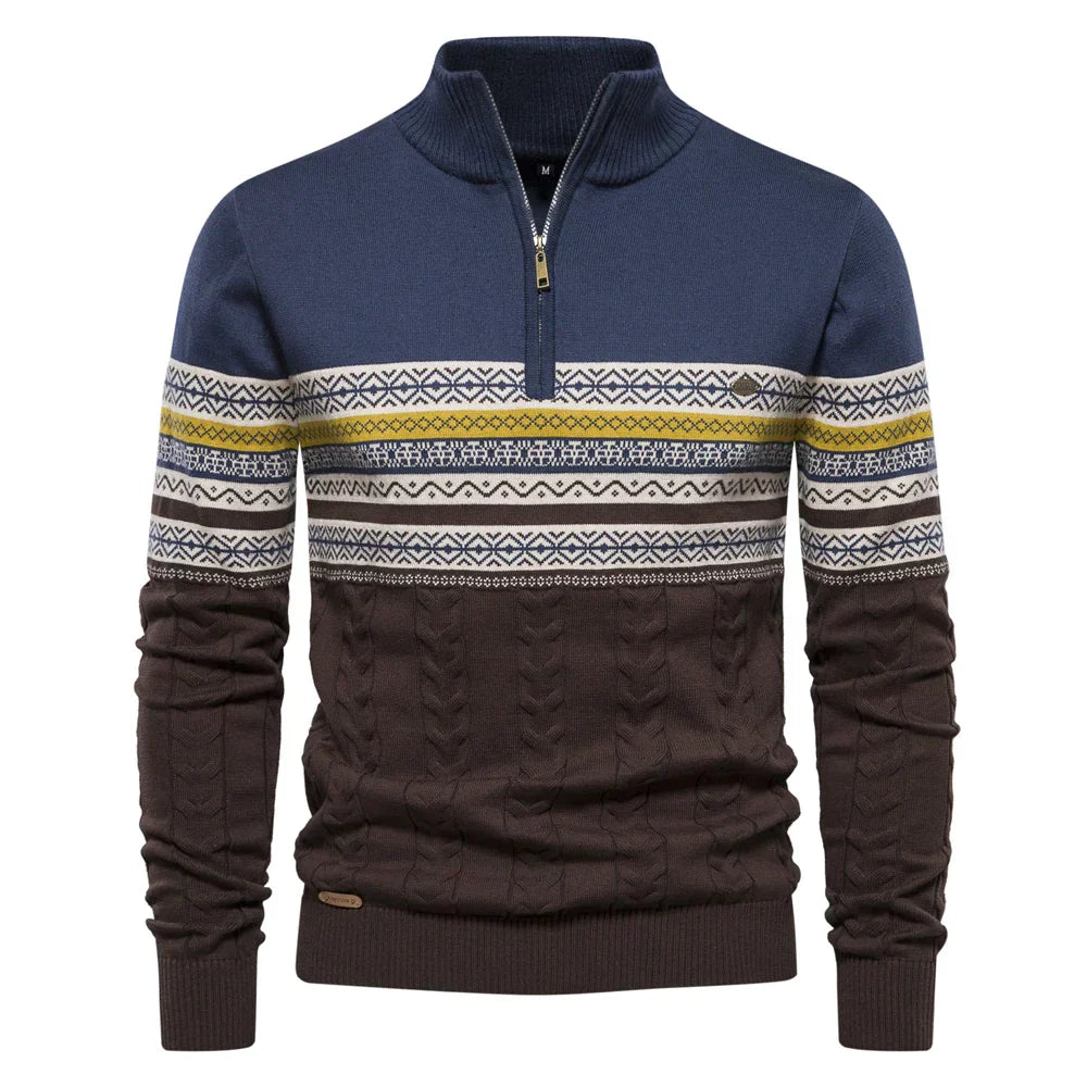 Herr Sweatshirt Retro Mönster Höghalsad Bomull 9