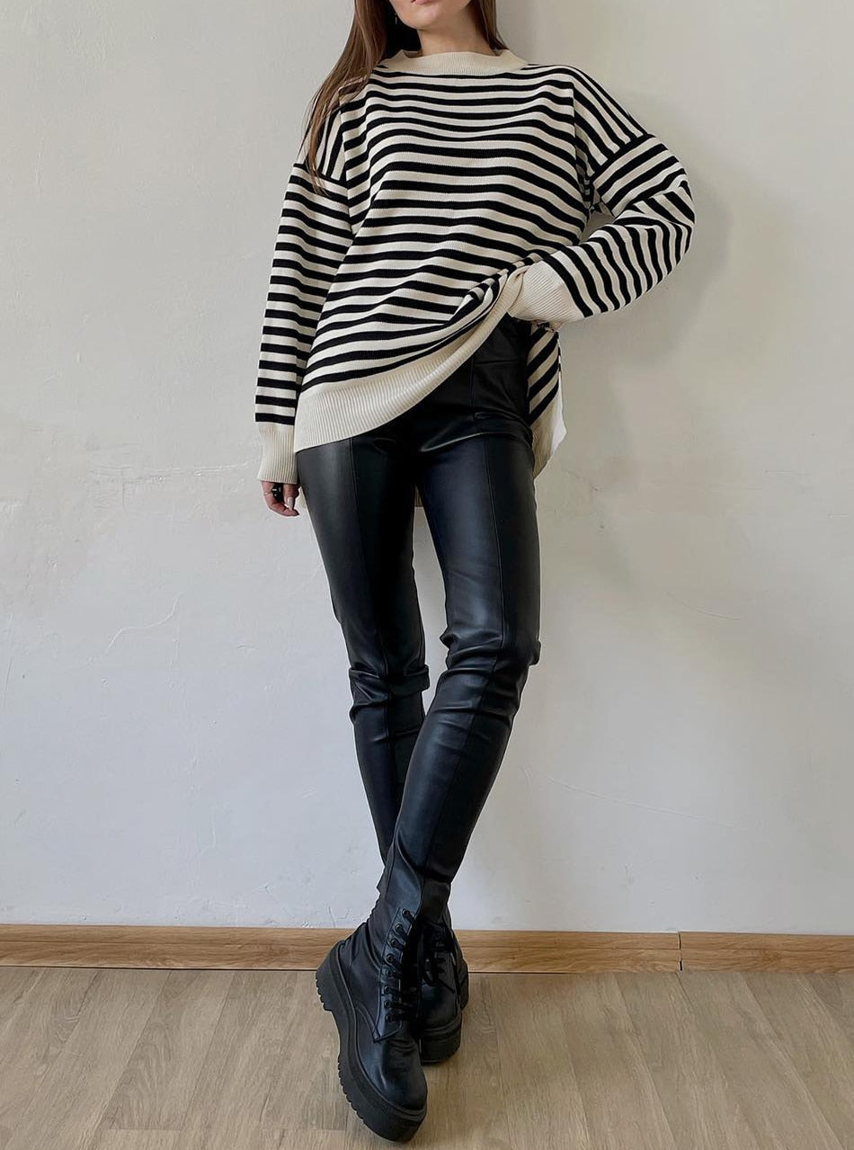 Snygga Byxor Dam Hög Midja Syntetiskt Läder Penna Stil 2