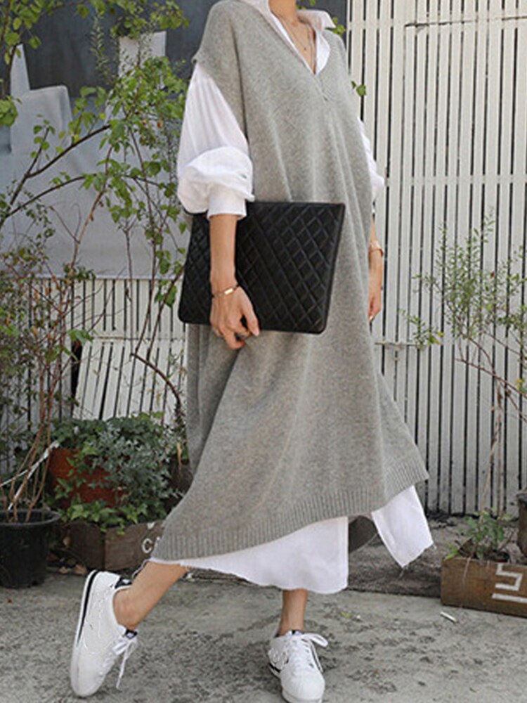 Kvinnors Fritidsklänning Avslappnad Mjuk Stickad-2