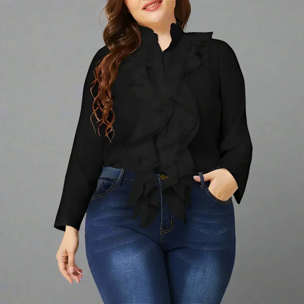 Vit Dam Blus Klassisk Passform Polyester Spandex-6