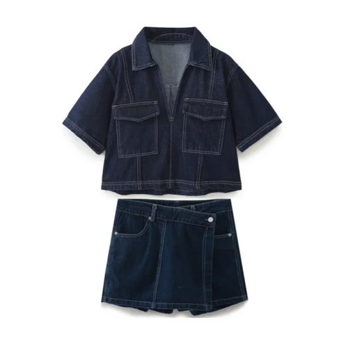 Dam Jeansuppsättning Två Delar Bomull Normal Passform-1