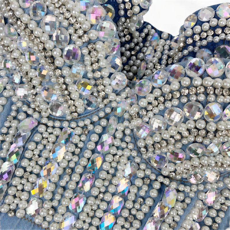 Dam Festtopp Glittrig Paljett Denim Crop Top-4