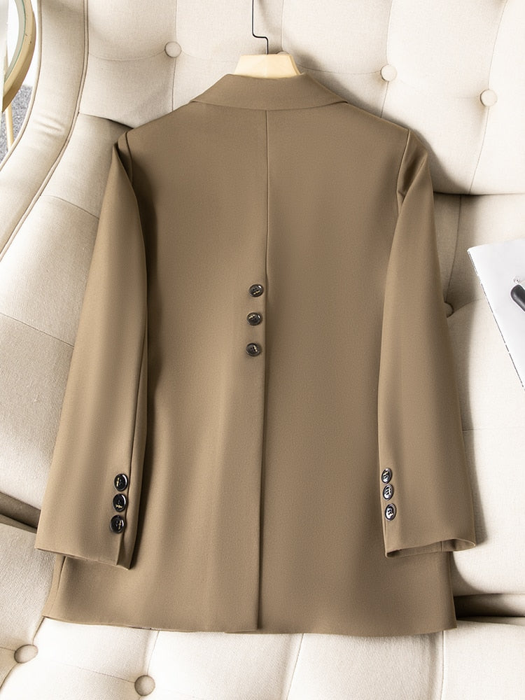 Dam Blazer Monokrom Acetat Spandex Klassisk Snitt med Fickor-3